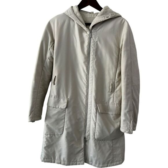 S Max Mara Reversible Padded Long Sleeve Hooded Pea Coat Jacket Beige Size 42 - Picture 1 of 14